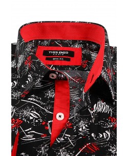 SLIM5041-05 Slim fit black & red shirt PAMPY prints
