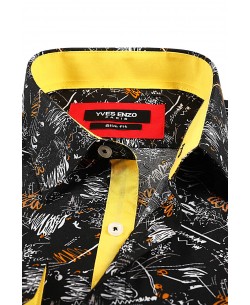 SLIM5041-06 Slim fit black & yellow shirt PAMPY prints