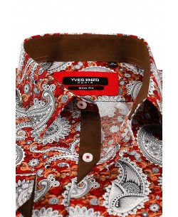 SLIM5041-07 Slim fit rust-coloured shirt PAISLEY prints