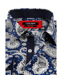 SLIM5041-08 Slim fit blue shirt PAISLEY prints
