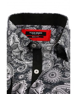 SLIM5041-09 Slim fit grey shirt PAISLEY prints