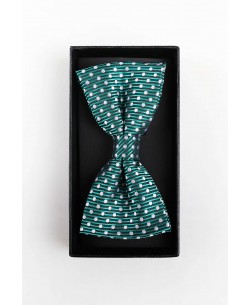 BT-0566 Green printed bow tie in box & pocket square