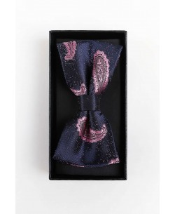 BT-0570 Navy blue printed bow tie in box & pocket square