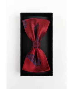 BT-0571 Red printed bow tie in box & pocket square