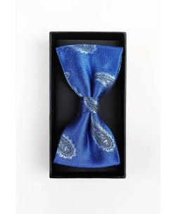BT-0573 Blue printed bow tie in box & pocket square