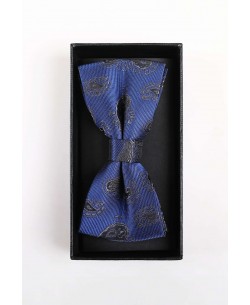 BT-0574 Blue printed bow tie in box & pocket square