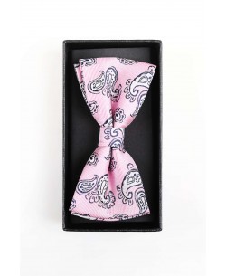 BT-0578 Pink printed bow tie in box & pocket square