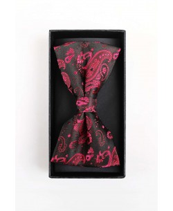 BT-0581 Pink printed bow tie in box & pocket square