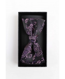 BT-0582 Purple printed bow tie in box & pocket square