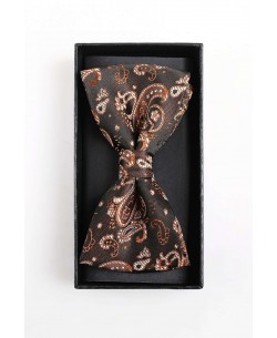 BT-0584 Black printed bow tie in box & pocket square