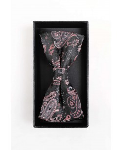 BT-0586 Black printed bow tie in box & pocket square