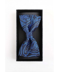BT-0591 Blue printed bow tie in box & pocket square