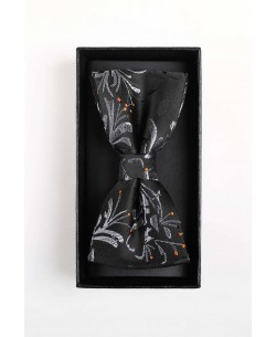 BT-0602 Black printed bow tie in box & pocket square