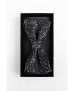 BT-0603 Black printed bow tie in box & pocket square