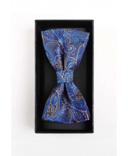 BT-0604 Blue printed bow tie in box & pocket square