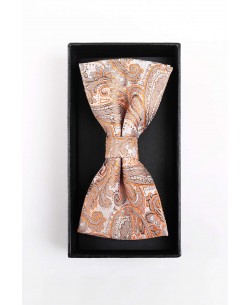 BT-0608 Orange printed bow tie in box & pocket square