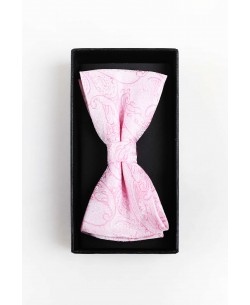 BT-0610 Pink printed bow tie in box & pocket square