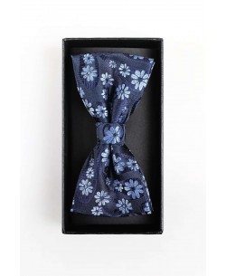 BT-0613 Navy blue flowery prints bow tie in box & pocket square