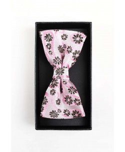 BT-0615 Pink flowery prints bow tie in box & pocket square
