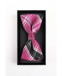 BT-0618 Pink checks bow tie in box & pocket square
