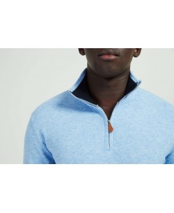 YE-6738-102 High zip neck sky blue vintage jumper