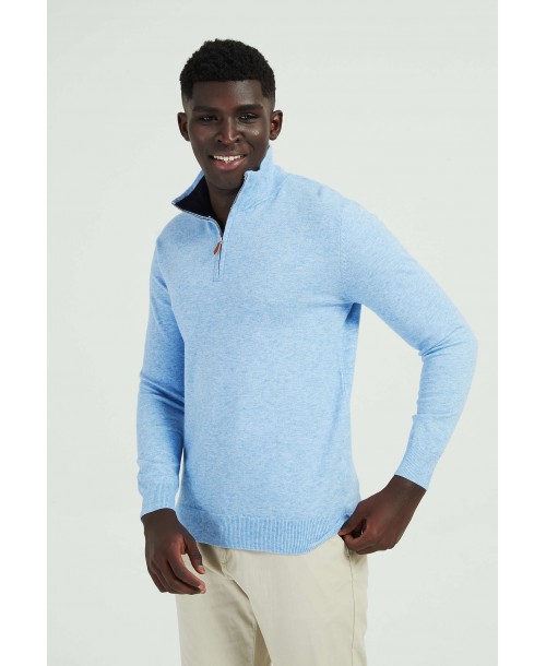 YE-6738-102 High zip neck sky blue vintage jumper