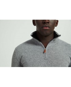 YE-6738-103 High zip neck grey vintage jumper