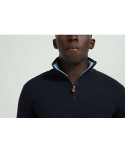 YE-6738-104 High zip neck navy blue vintage jumper