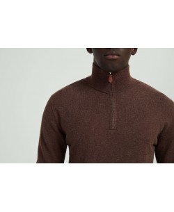 YE-6738-107 High zip neck brown vintage jumper