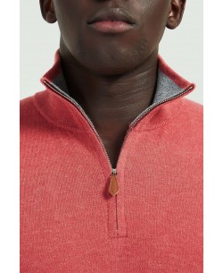 YE-6738-110 High zip neck light red vintage jumper