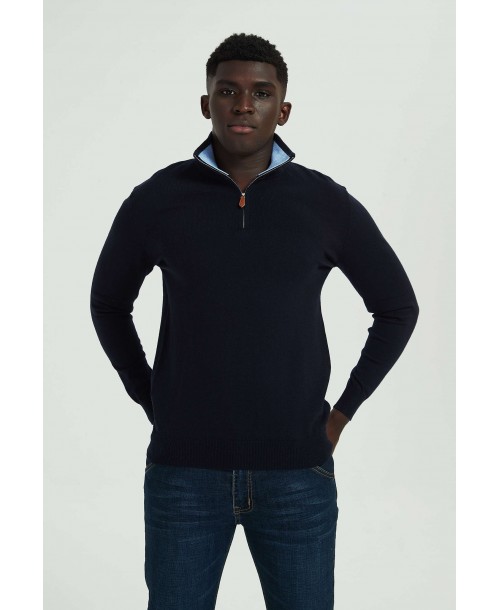 YE-6738-117 High zip neck navy blue jumper