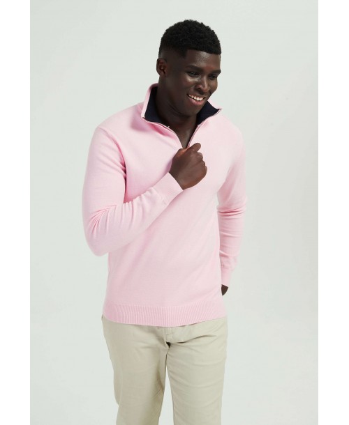 YE-6738-120 High zip neck pink jumper