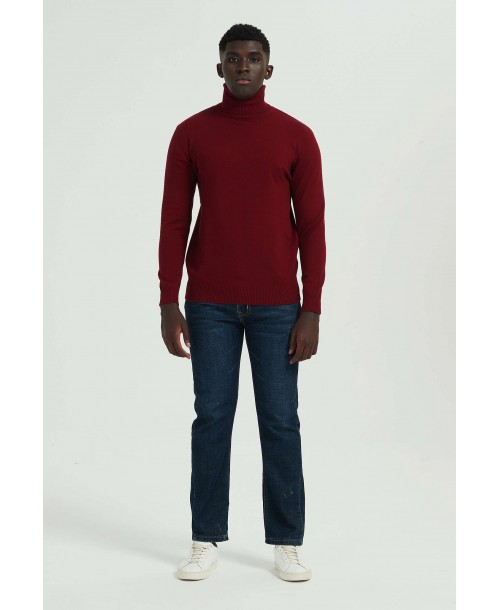YE-6741-114 Pull col roulé bordeaux