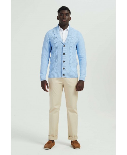 6854-102 Cardigan torsadé bleu chiné