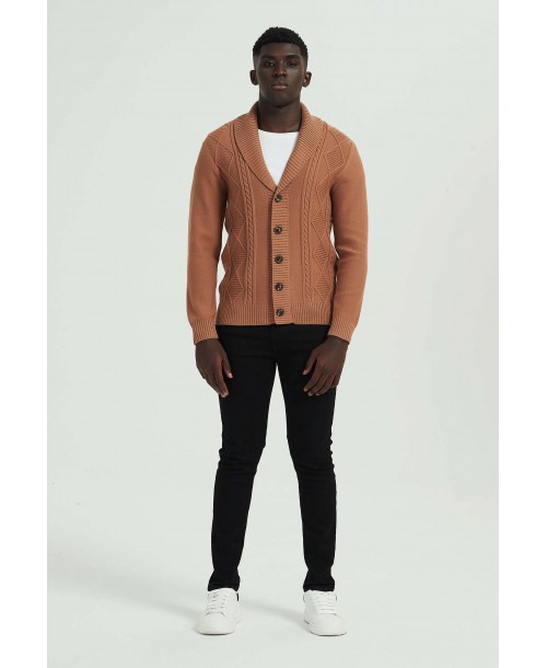 6854-115 Cardigan torsadé camel