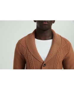 6854-115 Cardigan torsadé camel