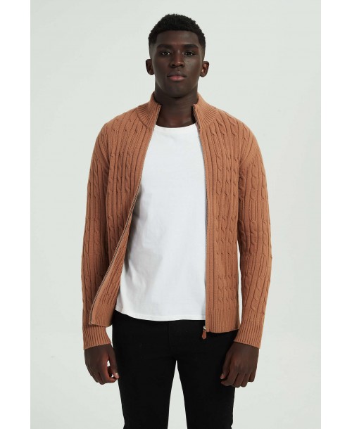 6855-115 Gilet zip torsadé camel