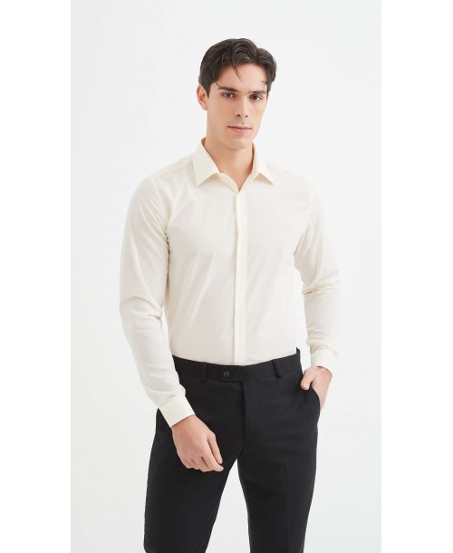 SLIM1009-15 Chemise unie ivoire  en slim fit