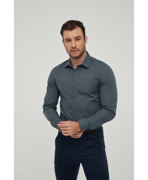 SLIM1009-19 Chemise unie gris anthracite en slim fit
