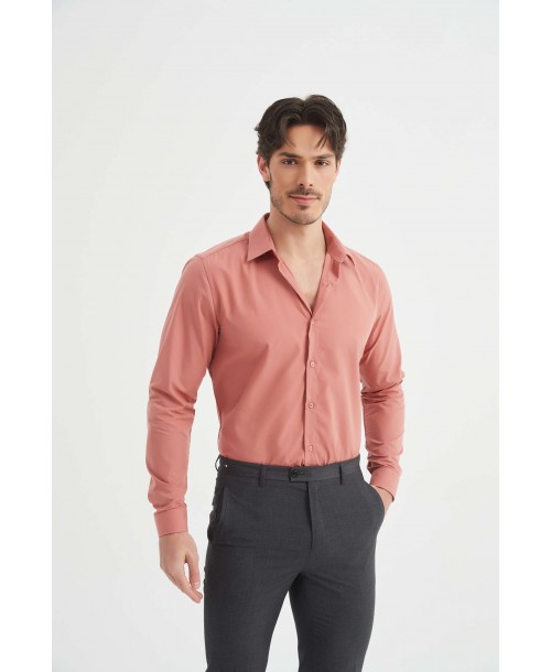 SLIM1009-82 Chemise unie terracotta en slim fit