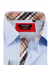 1506234-3 Chemise bleu ciel carreaux TARTAN coupe confort