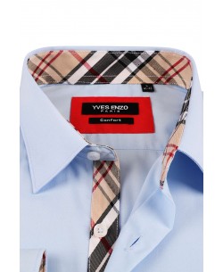 1506234-3 Chemise bleu ciel carreaux TARTAN coupe confort