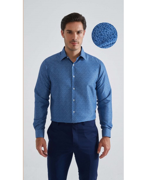 1506203-06 Chemise coupe droite à motifs - Bleu