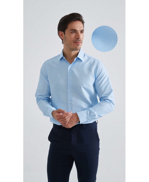 1506203-07 Chemise coupe droite à motifs - bleu