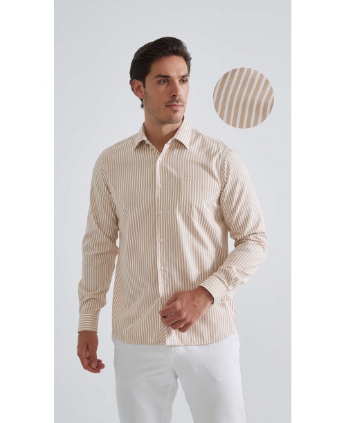 1506244-5 Chemise à rayures coupe confort - Beige