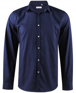 ENZO-035-3 Slim fit navy blue round collar tips poplin shirt with removable button in cotton