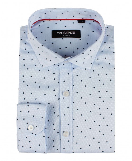 KIDS-905-5 Chemise bleu ciel piqué motifs - 6 à 16 ans