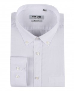 WHT-07-1 White poplin shirt button down collar regular fit