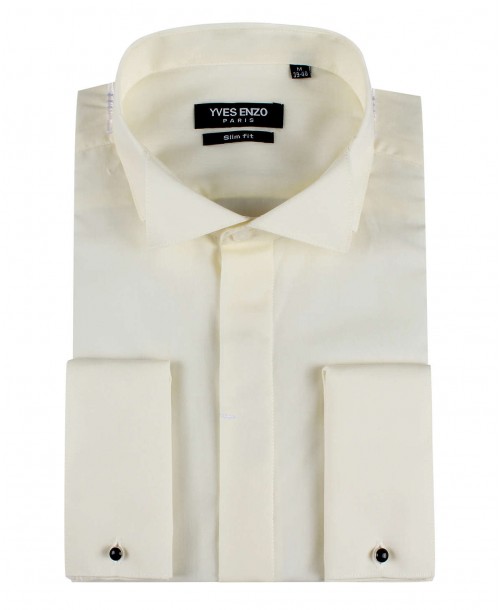 WHT-10-15 Ivory Oxford Royal shirt-slim fit wing collar-Musketeer cuffs