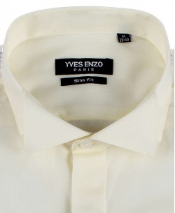 WHT-10-15 Ivory Oxford Royal shirt-slim fit wing collar-Musketeer cuffs